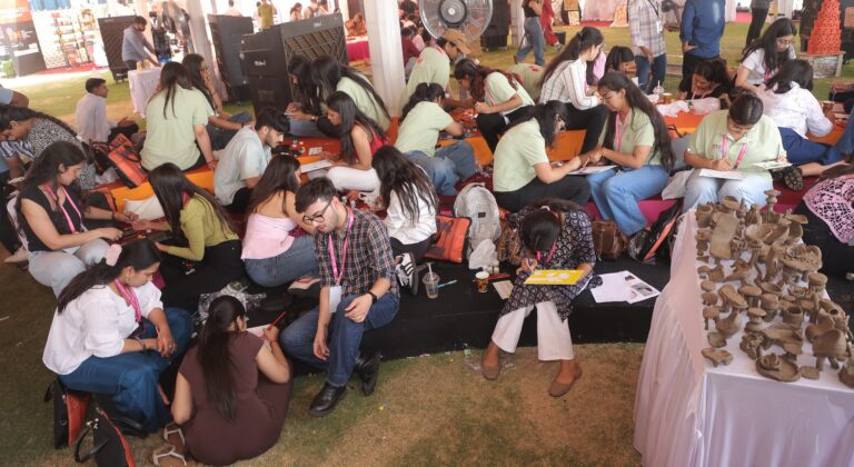 Students creating Pachwai Painting