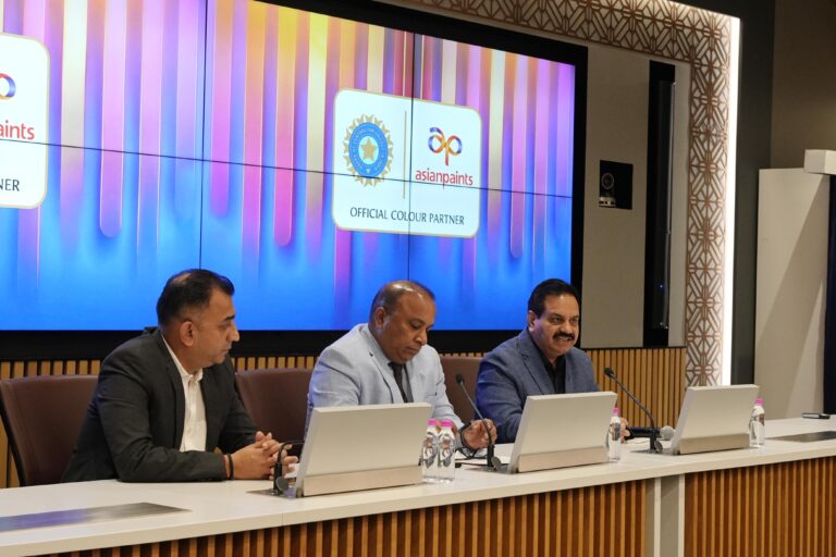 L-R Mr. Hemang Amin, Interim CEO, BCCI, Mr. Devajit Saikia, Secretary BCCI & Mr. Amit Syngle, CEO & MD Asian Paints