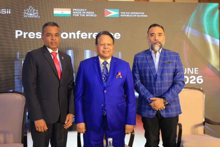 Photo Caption_(Centre) Dr. Sudhir Srivastava, Chairman and CEO, SSI, (Left) H. E. Seeraj Dharamkumar, H