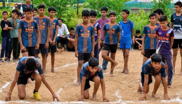 Athletes competing at the Bano Champion 6th Village Level Sports Tournament in Udaipurwati new